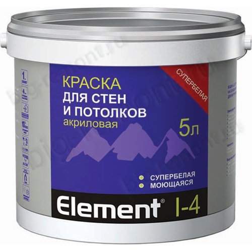 Альпа Элемент I-4 2л Краска акриловая для стен и потолков супербелая